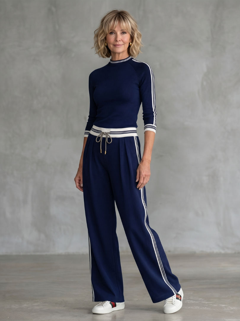 Judith | Fitted Long Sleeve Top & Wide-Leg Pants Set