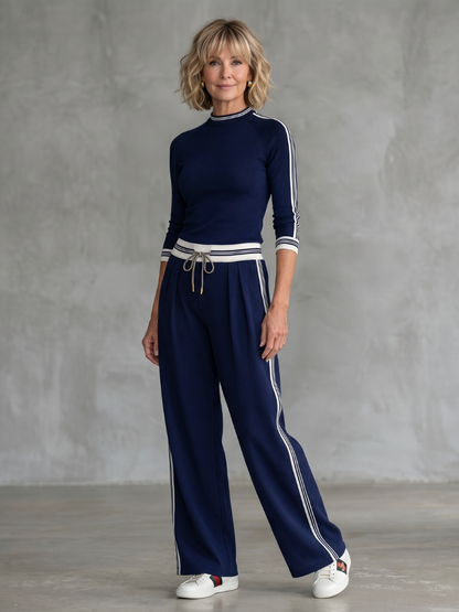 Judith | Fitted Long Sleeve Top & Wide-Leg Pants Set