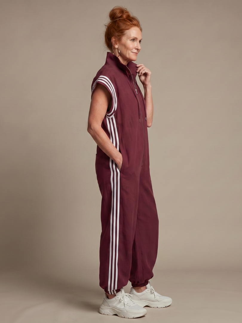 Lucille | Front-Zip Striped Panel Jumpsuit