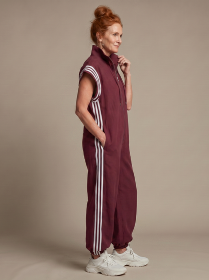 Lucille | Front-Zip Striped Panel Jumpsuit