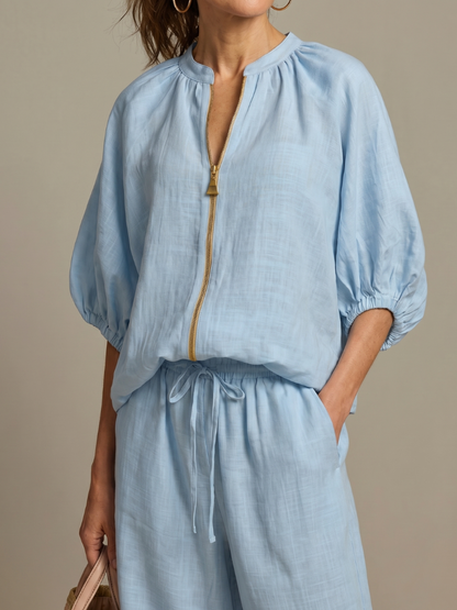 Beverly | Zip-Up Blouson Top & Wide-Leg Pants