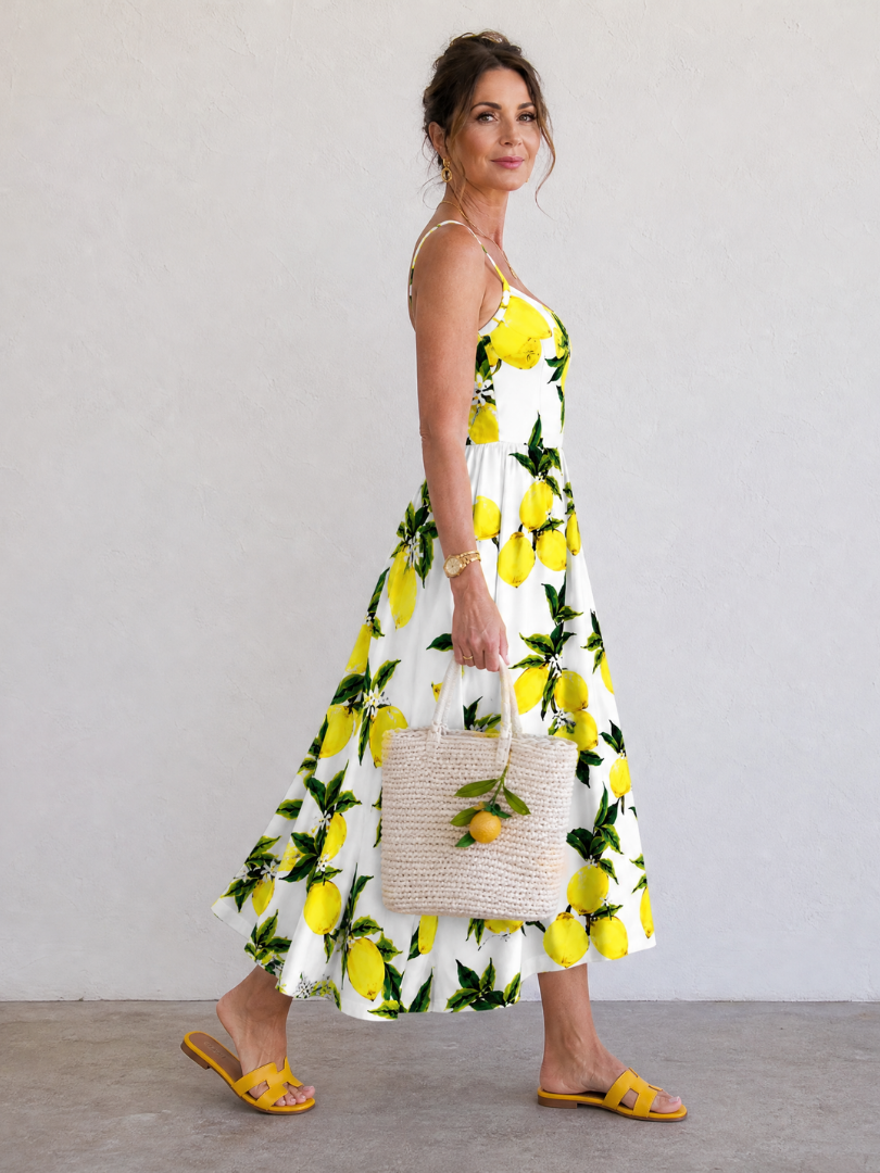 Limonelle | Lemon Print Sleeveless Midi Dress