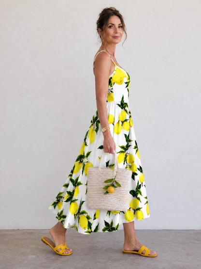 Limonelle | Lemon Print Sleeveless Midi Dress