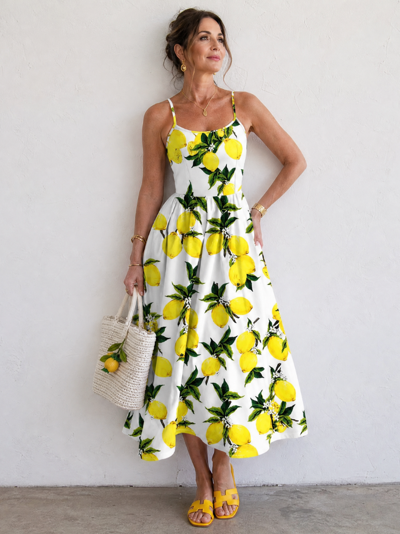 Limonelle | Lemon Print Sleeveless Midi Dress
