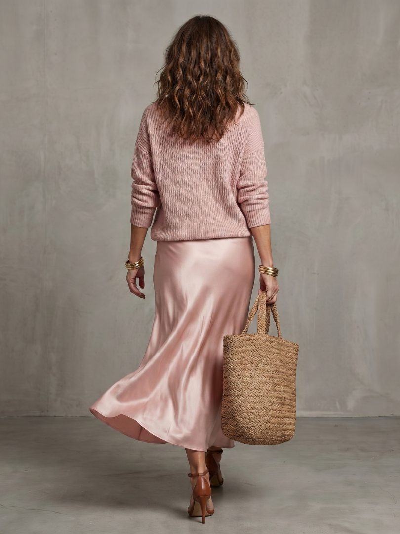 Margaret | Bias Satin Skirt & Knit Top Set