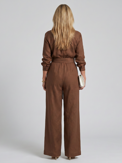 Connie | Long Sleeve Button Wide-Leg Jumpsuit