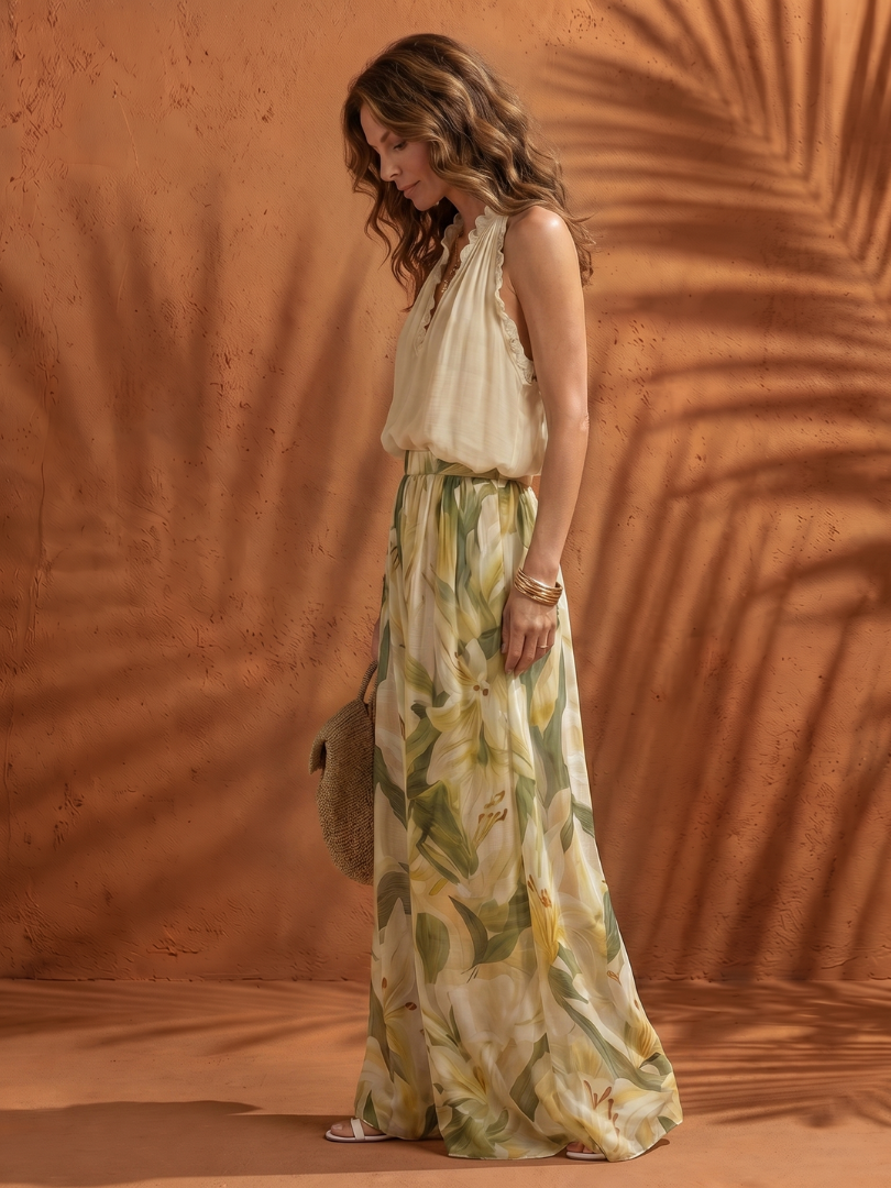 Harriet | Floral Halter Blouse & Wide-Leg Pants