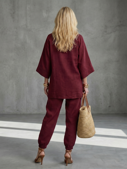 Evelyn | V-Neck Tunic & Gathered Pants Set