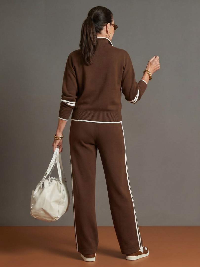 Shirley | Side-Stripe Long Sleeve Zip Collar Pants Set