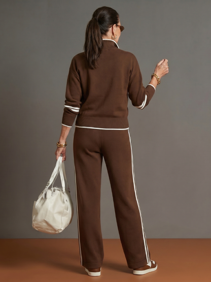 Shirley | Side-Stripe Long Sleeve Zip Collar Pants Set