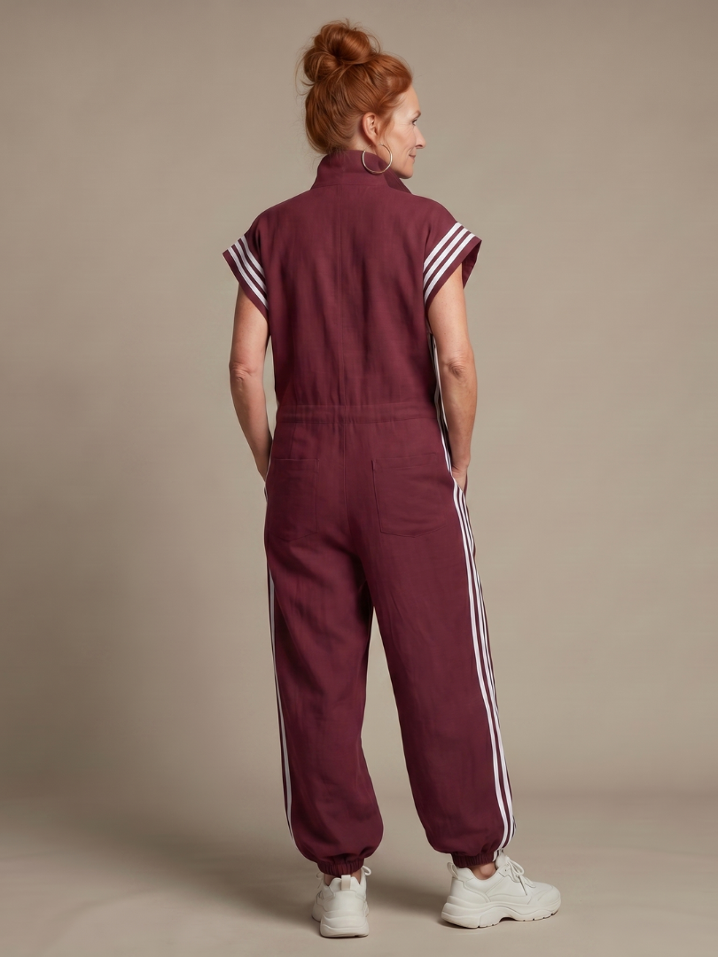Lucille | Front-Zip Striped Panel Jumpsuit