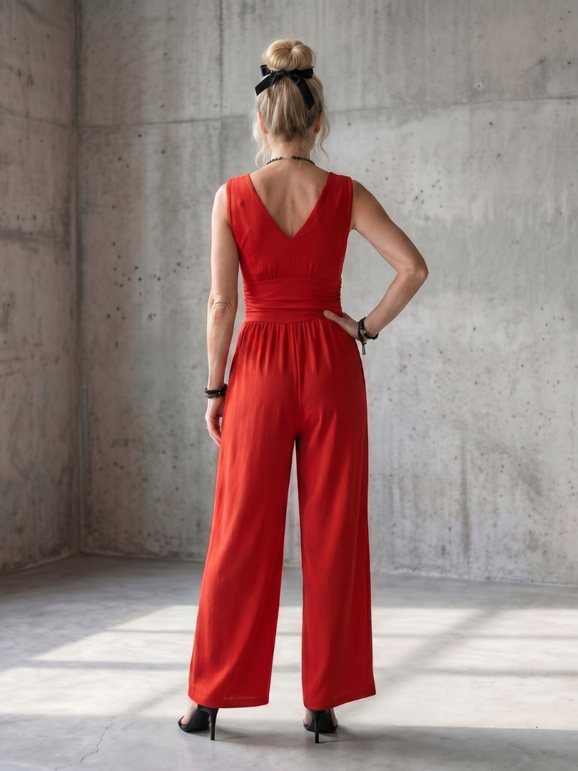 Eleanor | Deep V Defined Waist Wide-Leg Jumpsuit