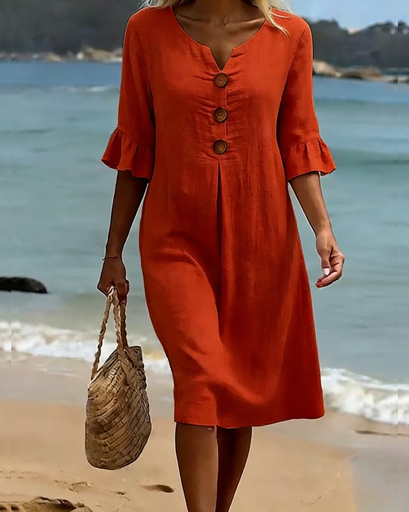 Robe Bouton Manche Volanté 100% Coton