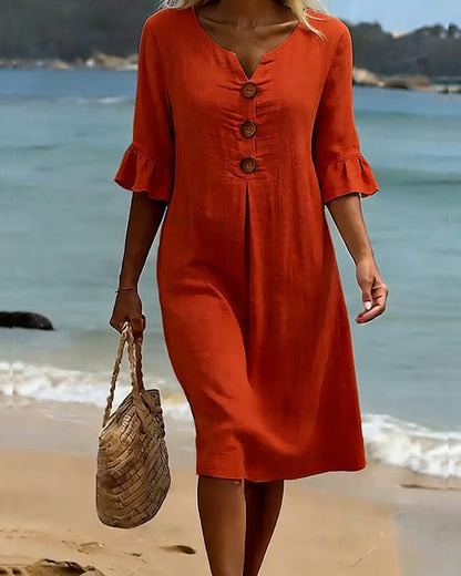 Robe Bouton Manche Volanté 100% Coton