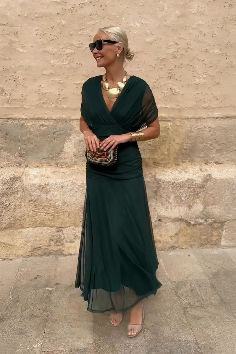 Henrietta | Elegant V-Neck Fantasy Floral Maxi Dress
