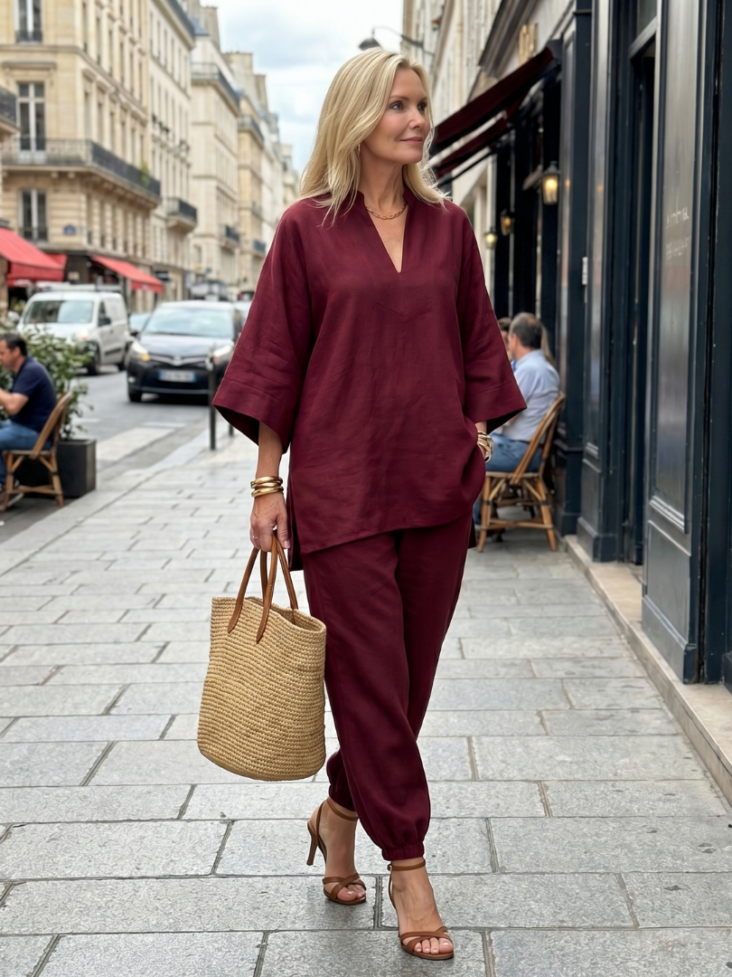 Evelyn | V-Neck Tunic & Gathered Pants Set