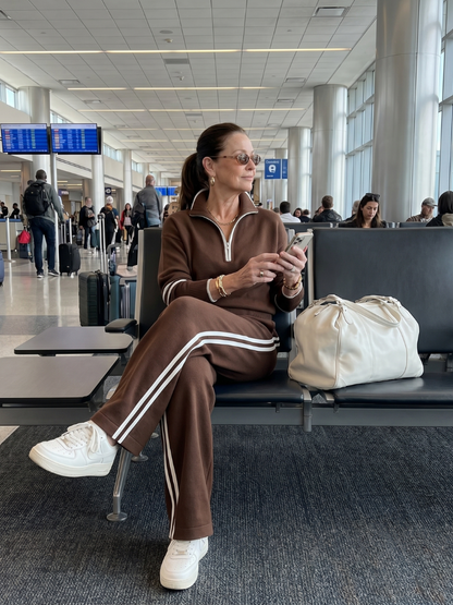 Shirley | Side-Stripe Long Sleeve Zip Collar Pants Set