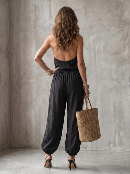 Vivian | Fluid Draped Collar Top & Wide-Leg Pants Set