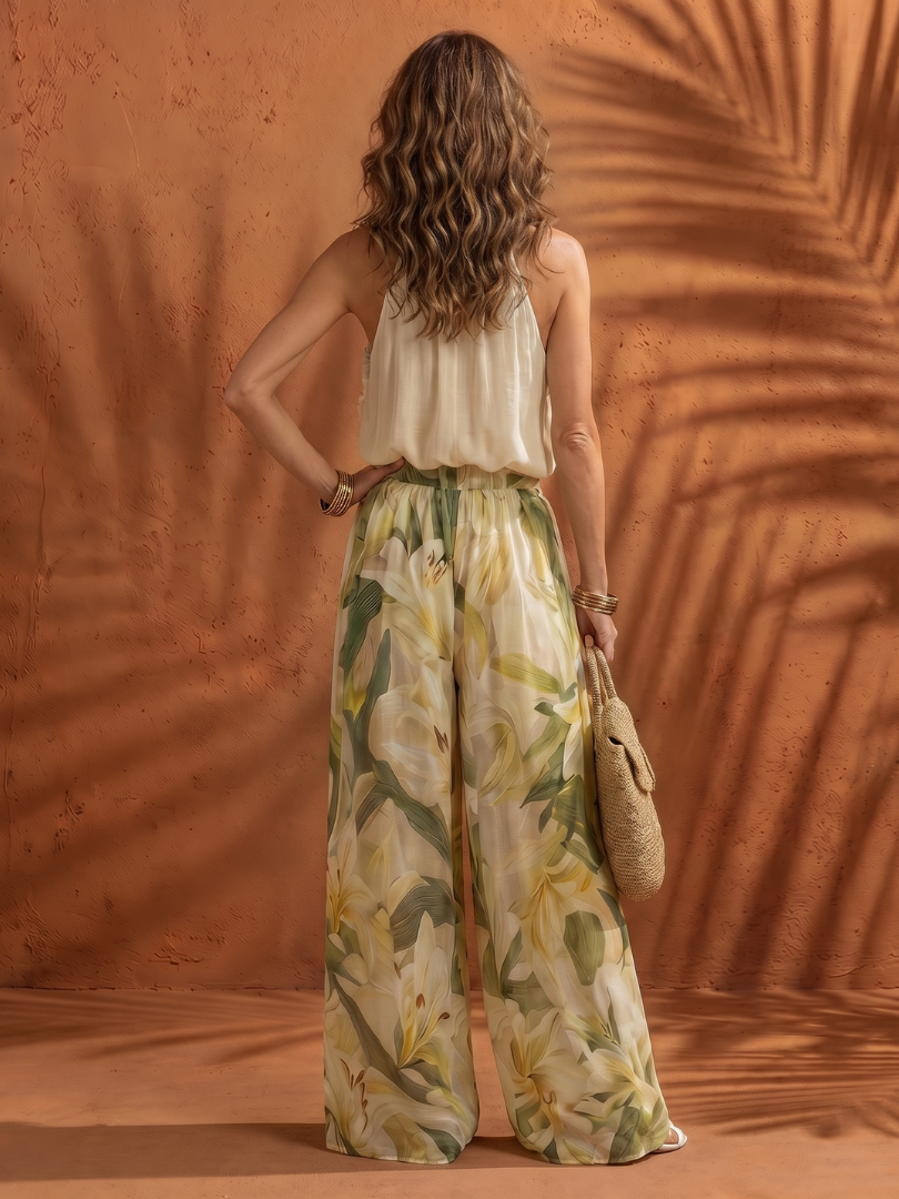 Harriet | Floral Halter Blouse & Wide-Leg Pants
