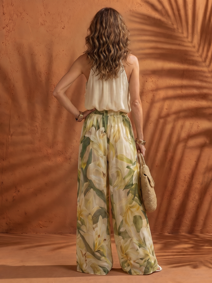 Harriet | Floral Halter Blouse & Wide-Leg Pants
