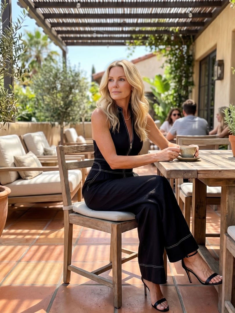 Patricia | Front-Zip Contrast Seam Wide-Leg Jumpsuit