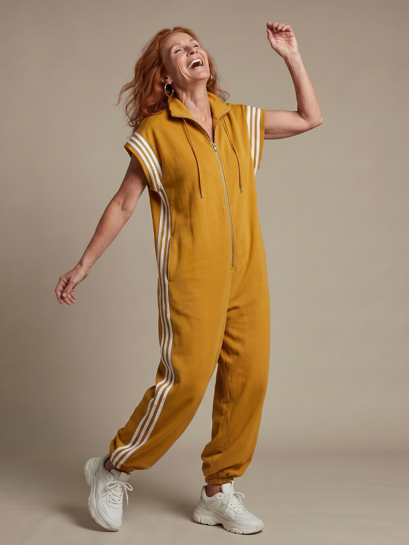 Lucille | Front-Zip Striped Panel Jumpsuit