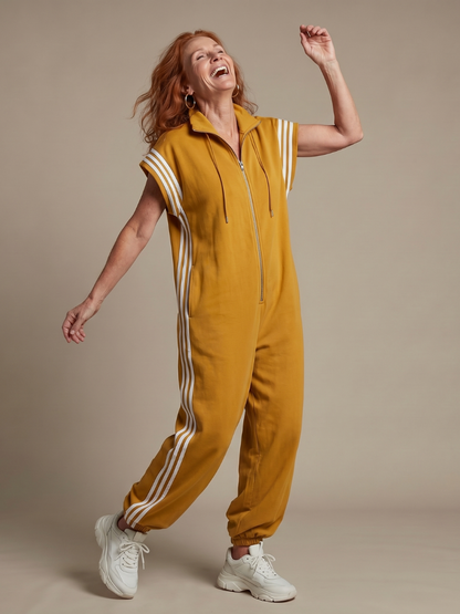 Lucille | Front-Zip Striped Panel Jumpsuit