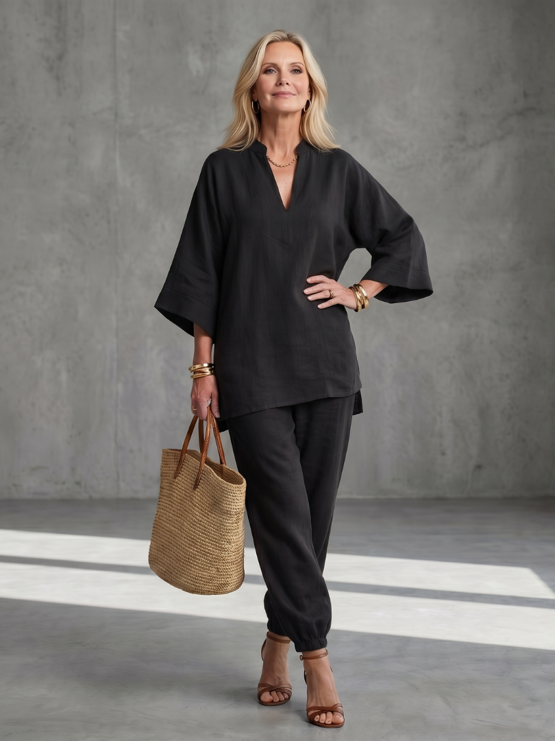 Evelyn | V-Neck Tunic & Gathered Pants Set