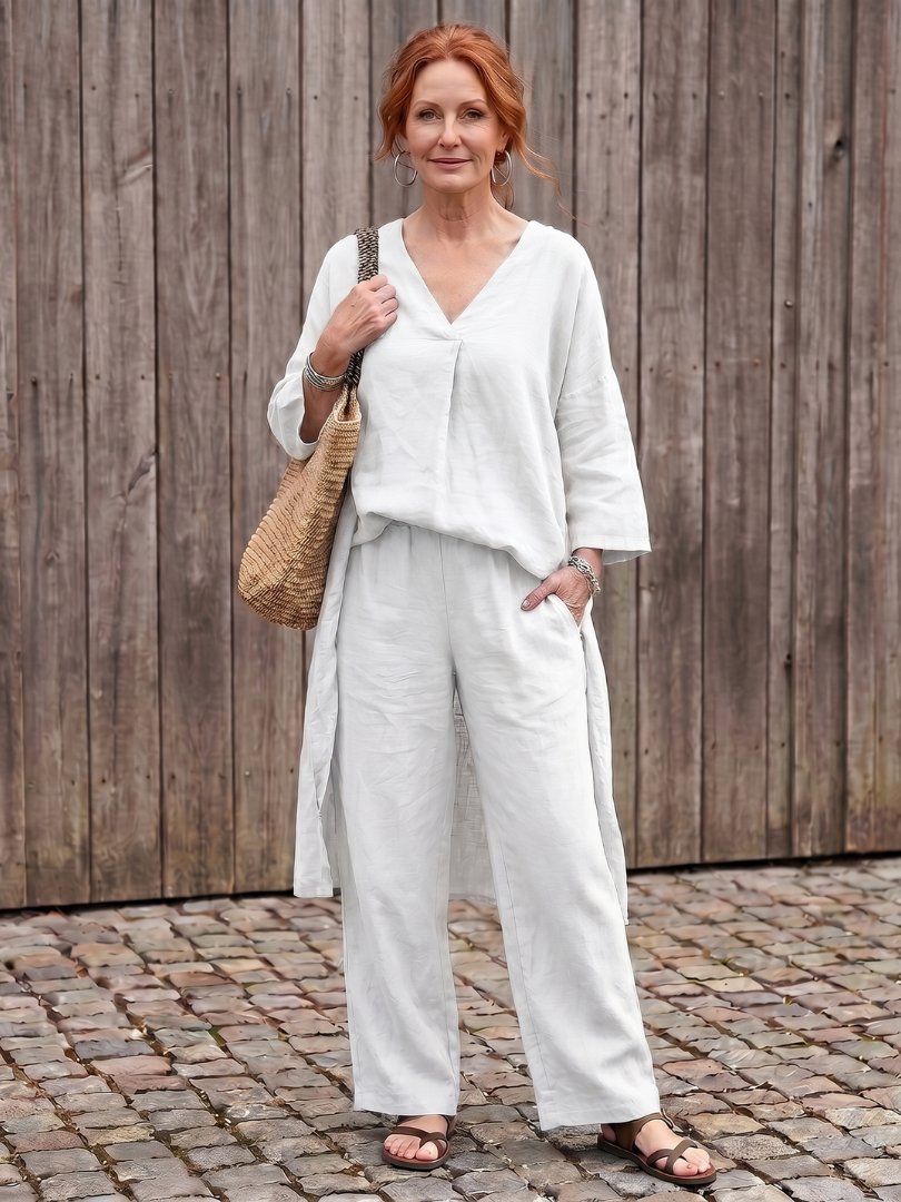 Phyllis | Long Tunic Top & Wide-Leg Pants Set