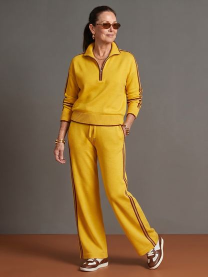 Shirley | Side-Stripe Long Sleeve Zip Collar Pants Set
