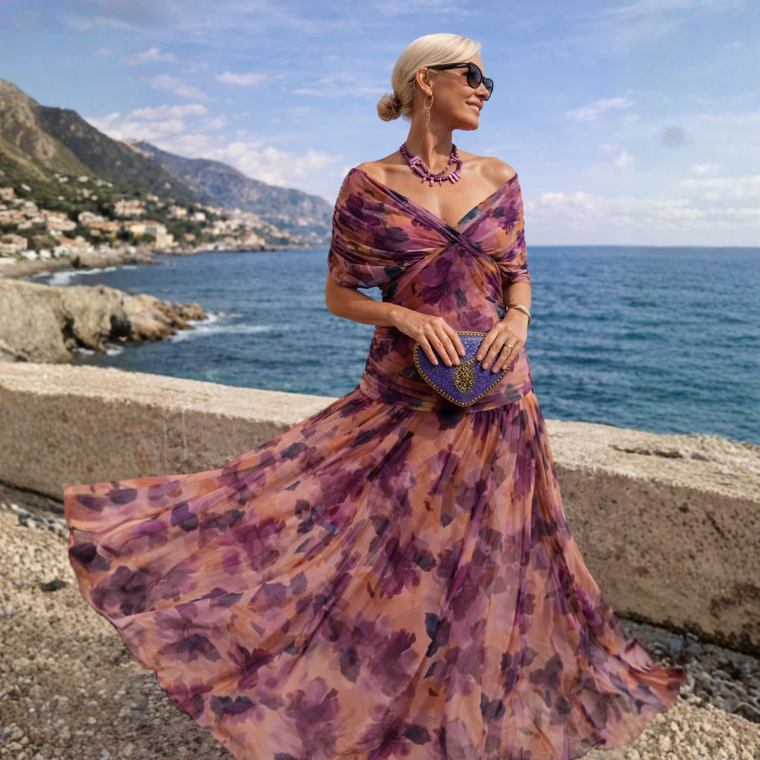 Overlay Ruched Maxi Dress