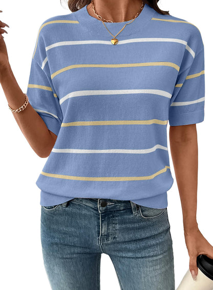Lila | Short Sleeve Knit Striped Top