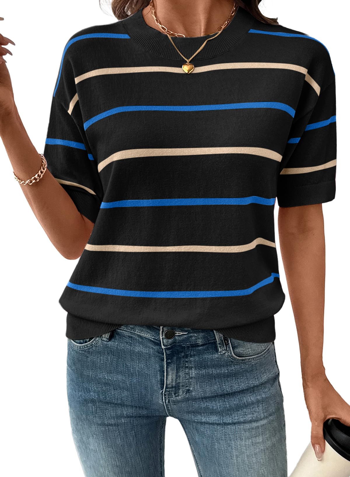 Lila | Short Sleeve Knit Striped Top