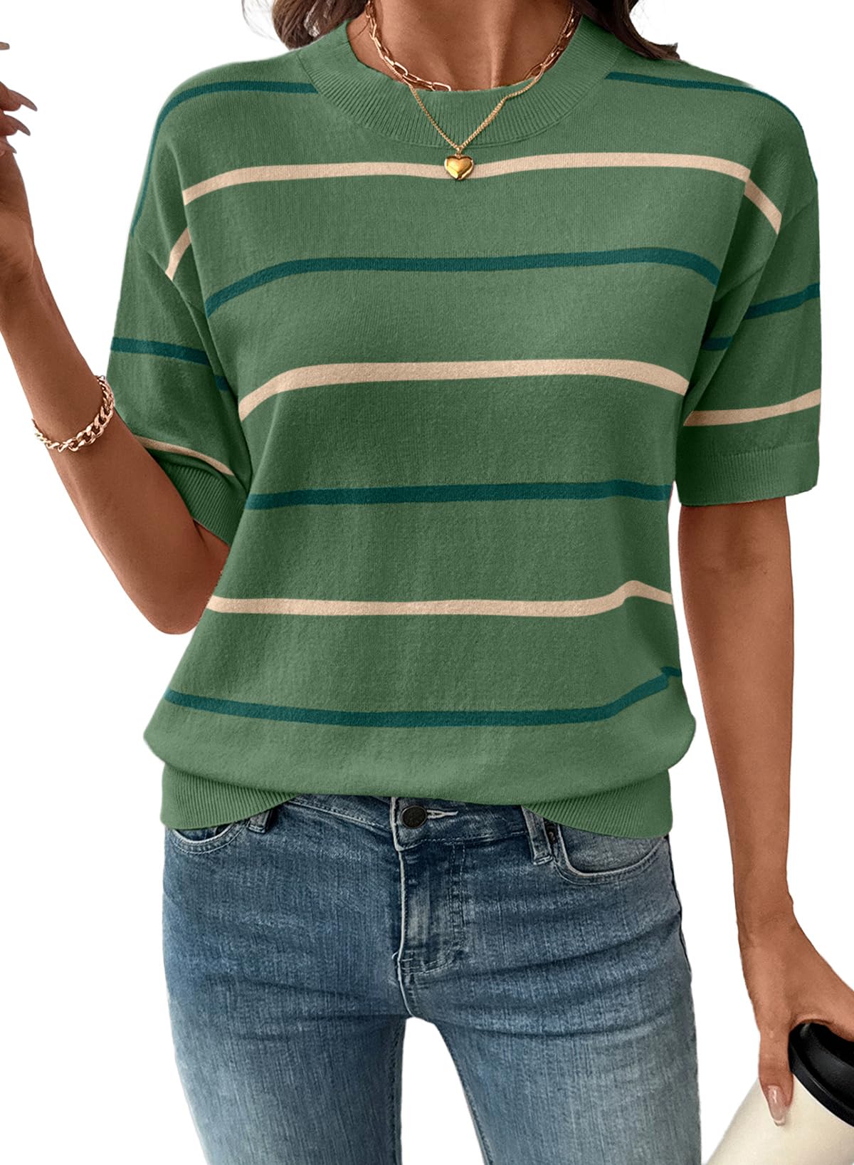 Lila | Short Sleeve Knit Striped Top