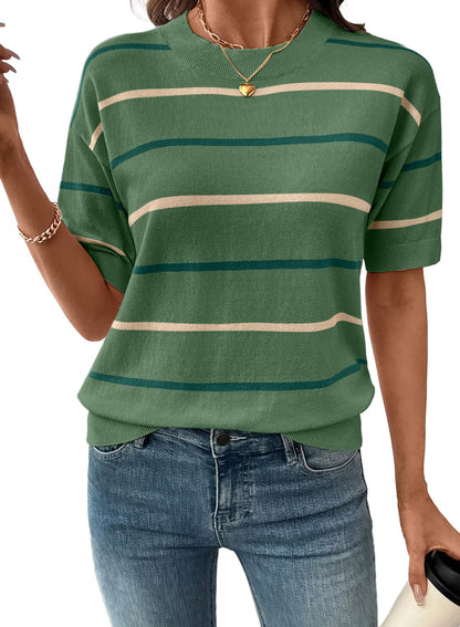 Lila | Short Sleeve Knit Striped Top