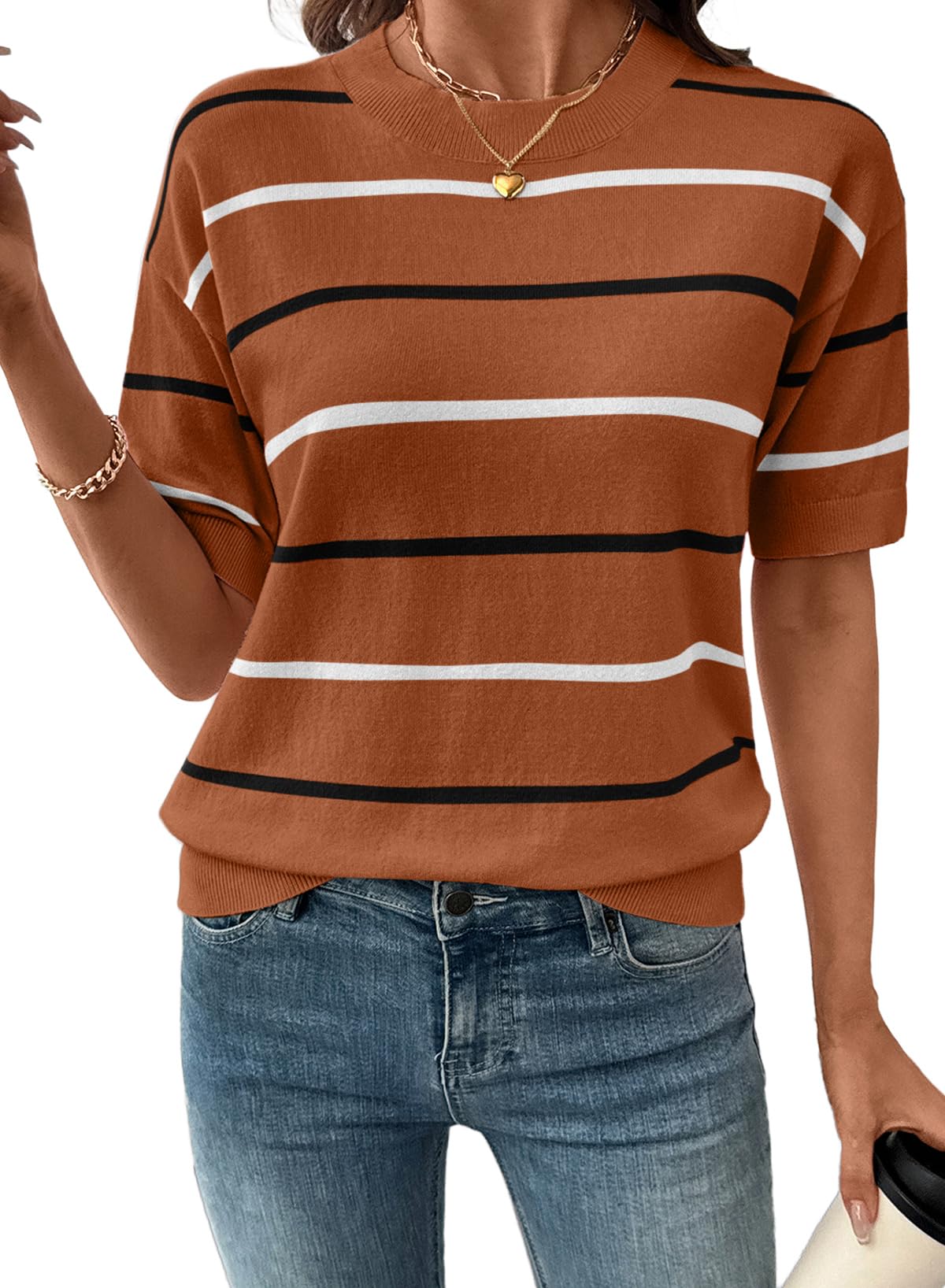 Lila | Short Sleeve Knit Striped Top
