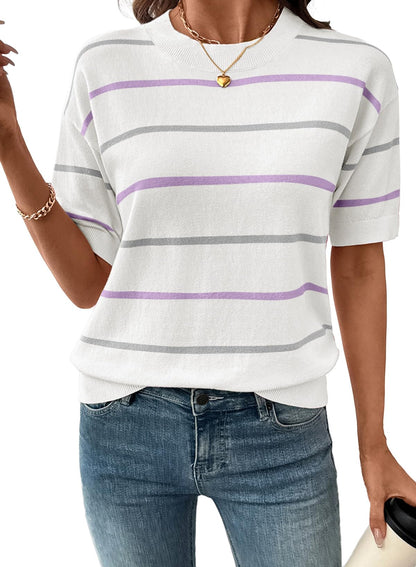 Lila | Short Sleeve Knit Striped Top