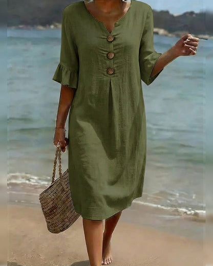 Robe Bouton Manche Volanté 100% Coton