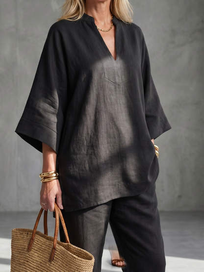 Evelyn | V-Neck Tunic & Gathered Pants Set