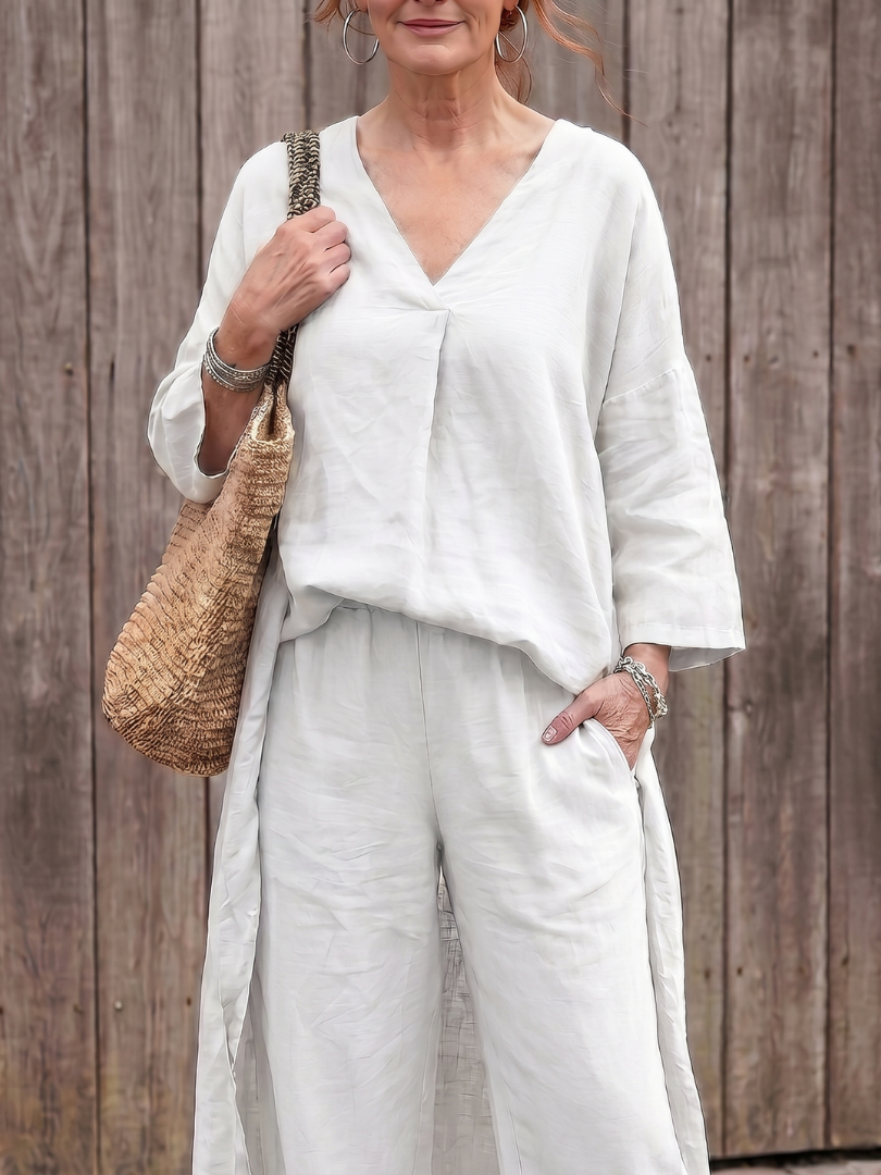 Phyllis | Long Tunic Top & Wide-Leg Pants Set