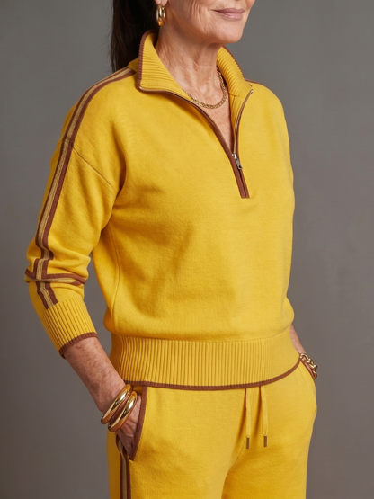 Shirley | Side-Stripe Long Sleeve Zip Collar Pants Set