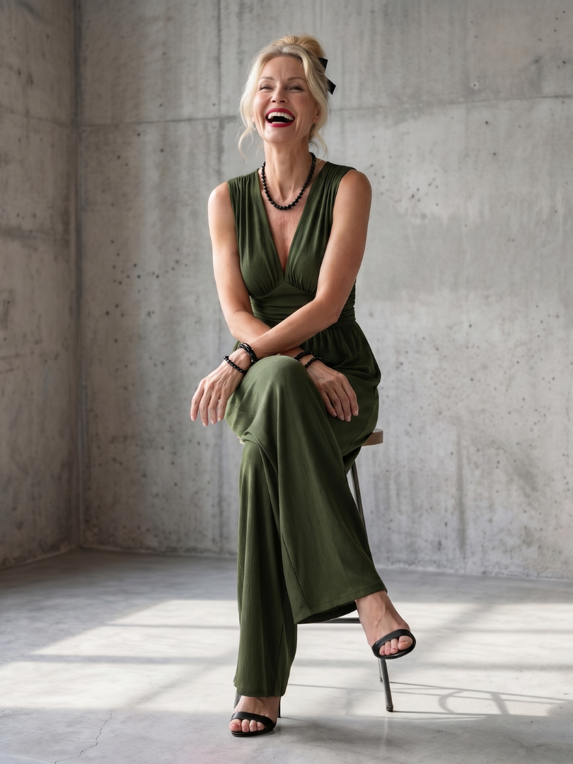 Eleanor | Deep V Defined Waist Wide-Leg Jumpsuit