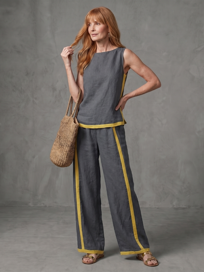 Diane | Sleeveless Contrast Wide-Leg Pants Set