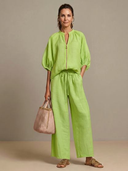 Beverly | Zip-Up Blouson Top & Wide-Leg Pants