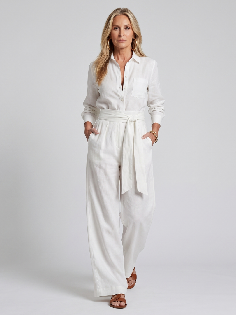 Connie | Long Sleeve Button Wide-Leg Jumpsuit
