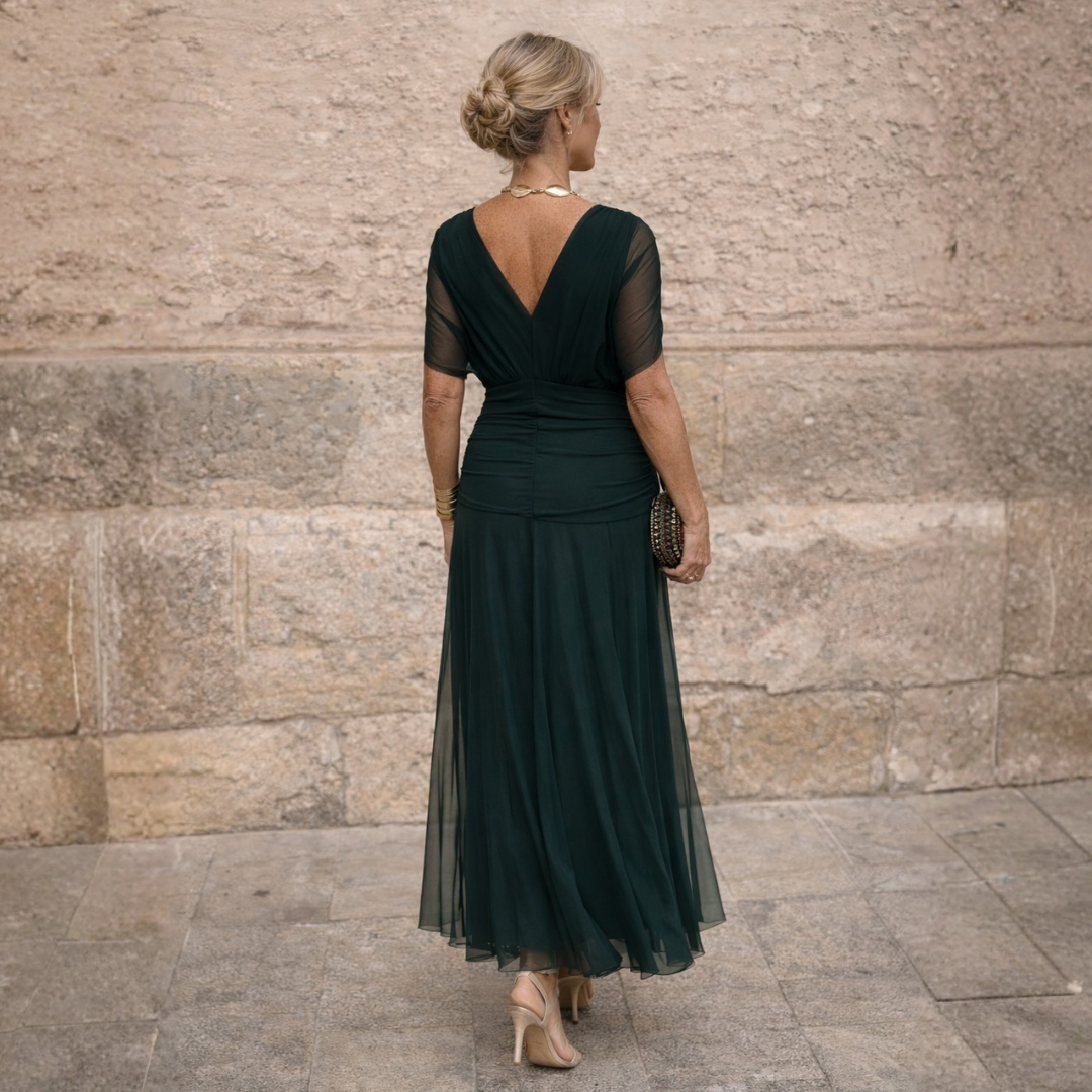 Overlay Ruched Maxi Dress