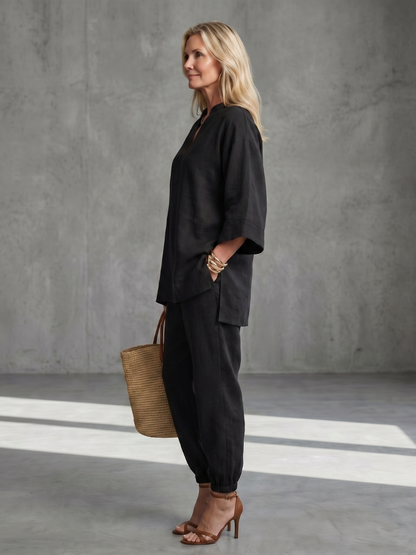 Evelyn | V-Neck Tunic & Gathered Pants Set