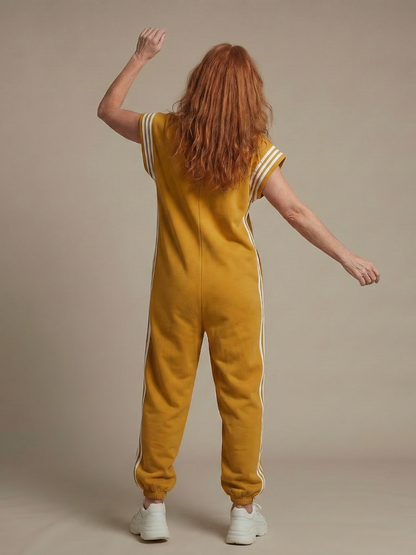 Lucille | Front-Zip Striped Panel Jumpsuit