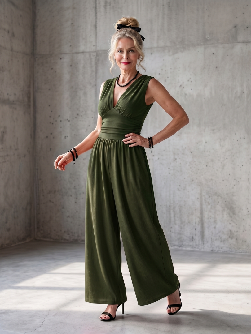 Eleanor | Deep V Defined Waist Wide-Leg Jumpsuit