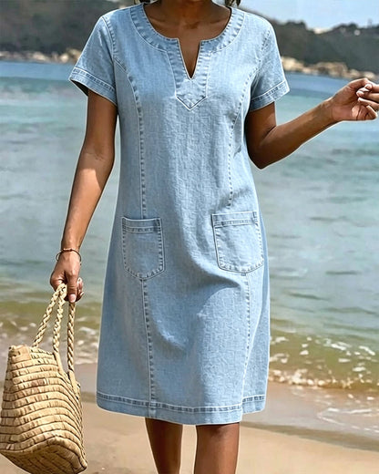 Robe Décontractée Fourreau Poche Petit Col En V